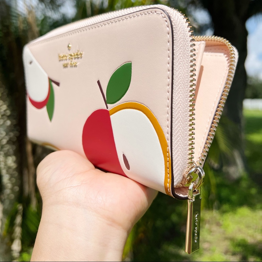 Kate Spade Honeycrisp Large Continental Zip Around Wallet Pink Multi Apple - Picture 3 of 5